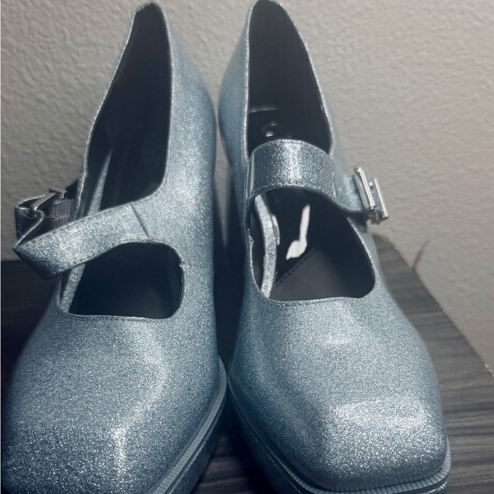 Mary Jane Sky Blue Glitter Shoe NWOT